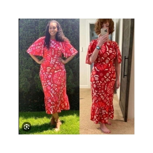 RHODE x Target Red Bat Sleeve Floral Linen Blend Midi Dress Size 17 NWT - Picture 5 of 15